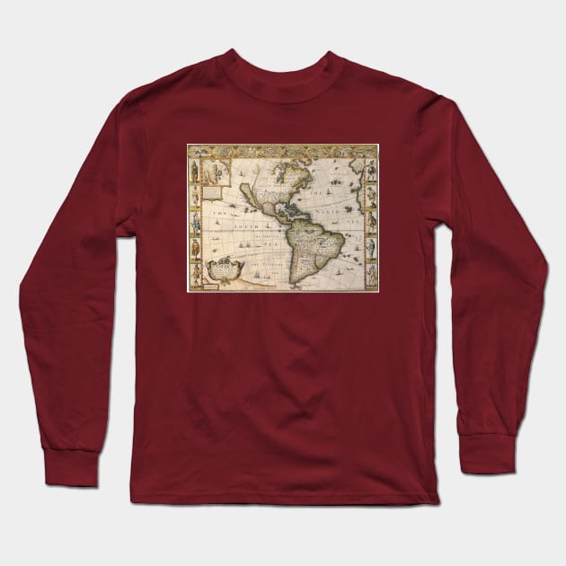 Antique Map of the Americas by John Speed, 1626 Long Sleeve T-Shirt by MasterpieceCafe